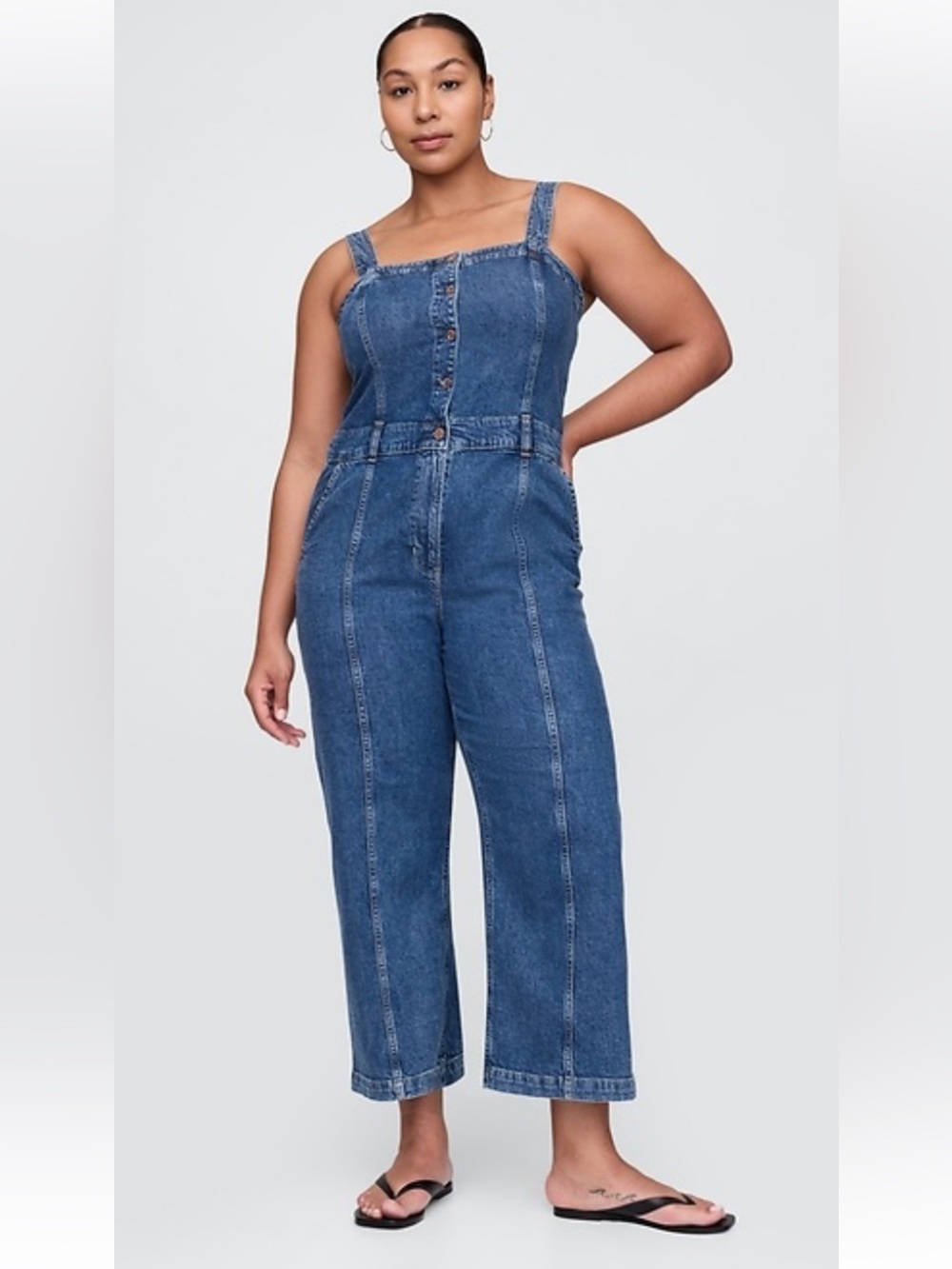 NWT GAP Women’s Denim Button-Front Wide-Leg Cropped Jumpsuit